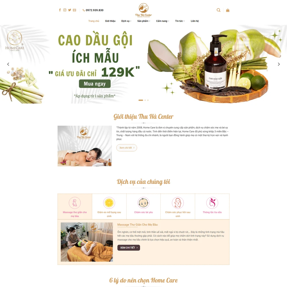 Mẫu website spa chăm sóc mẹ bầu bé yêu Thu Hà Center