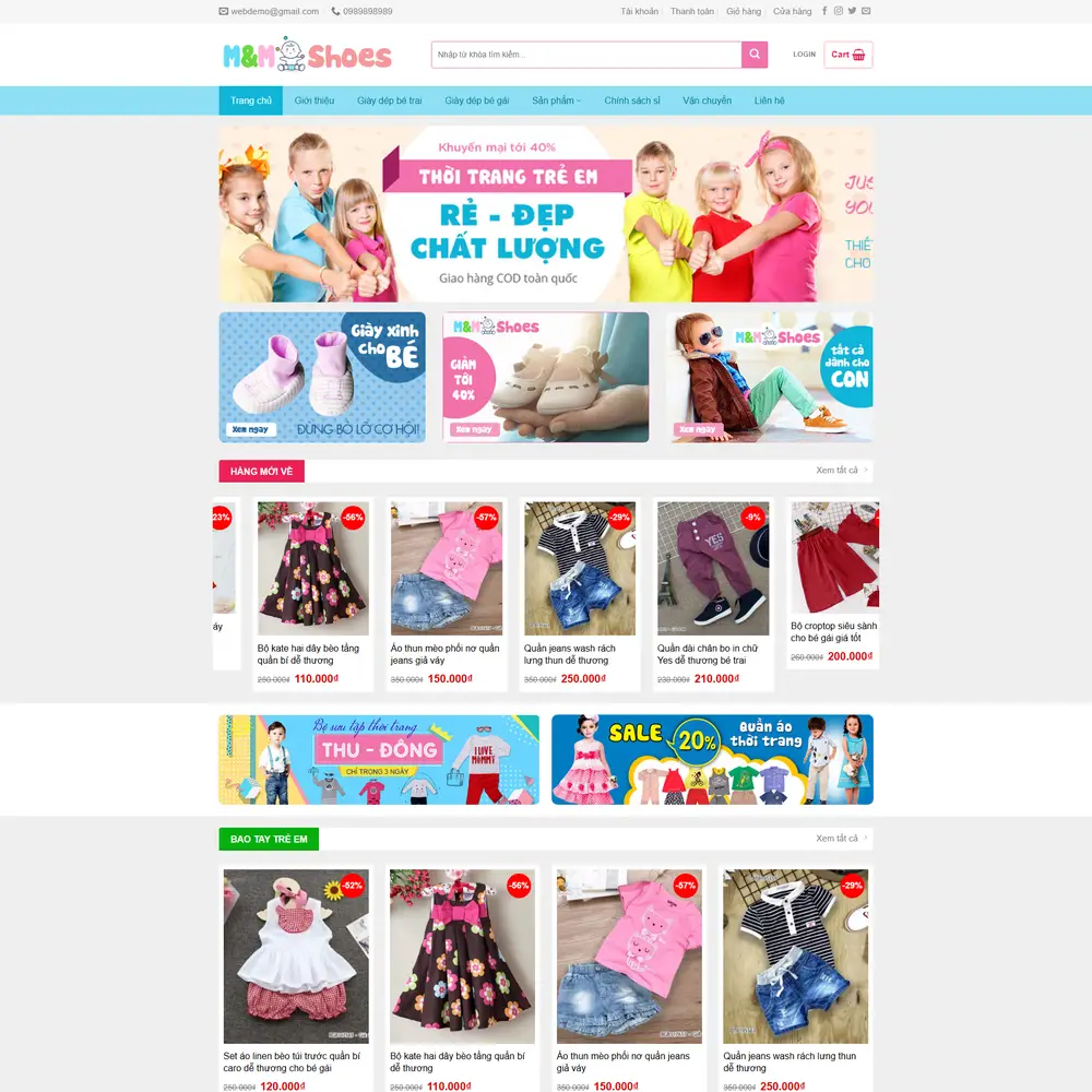 Mẫu website bán quần áo giày dép trẻ em mmshoes