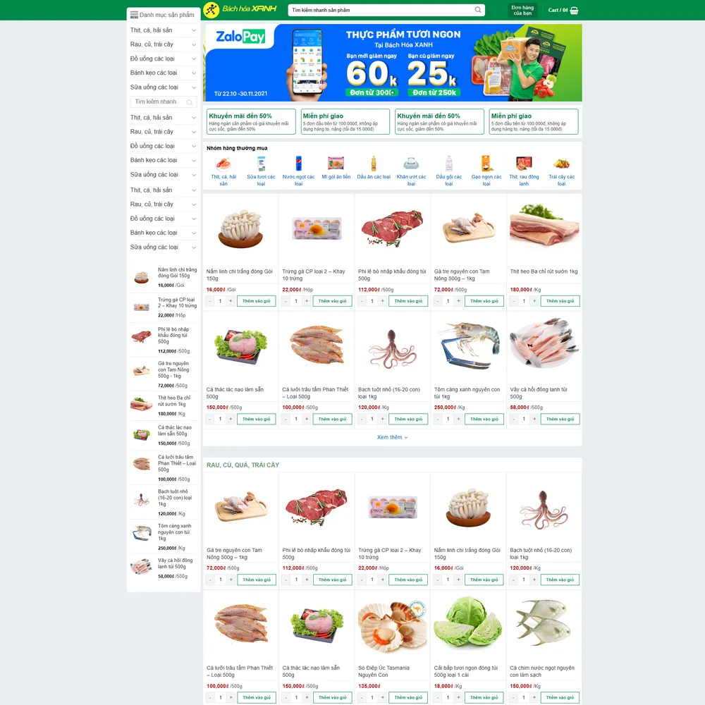 Mẫu website Bách hóa xanh, tạp hóa, đồ gia dụng M-133