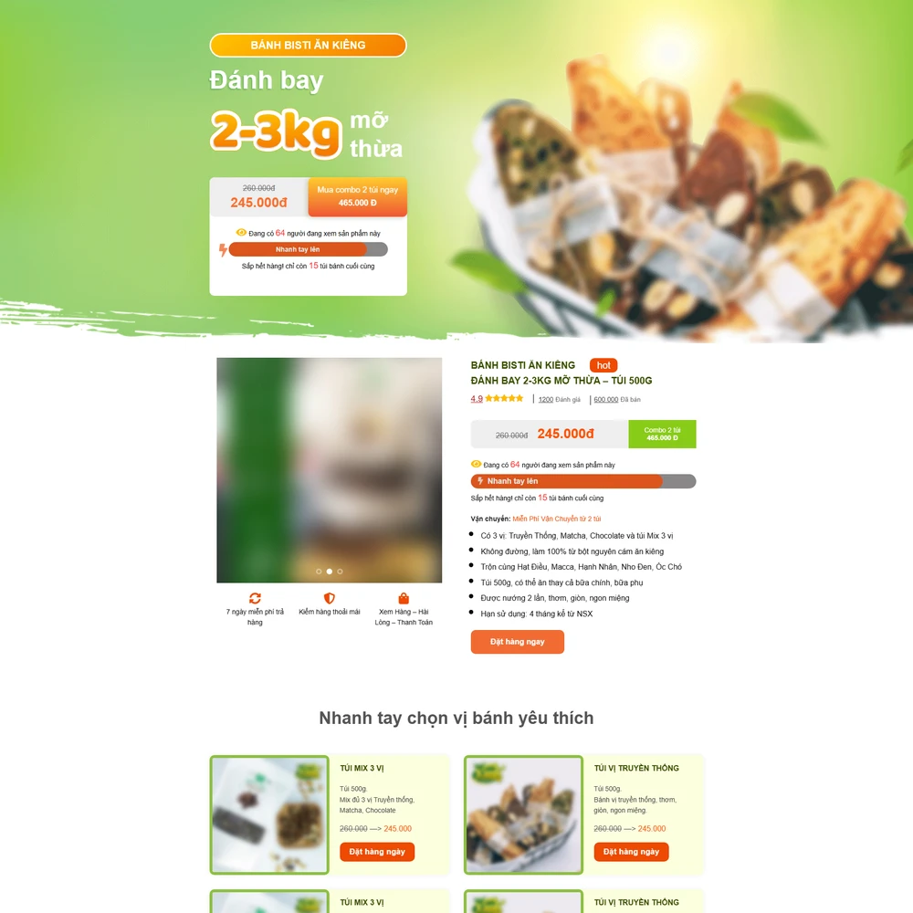 Mẫu website bánh giảm cân BISTI