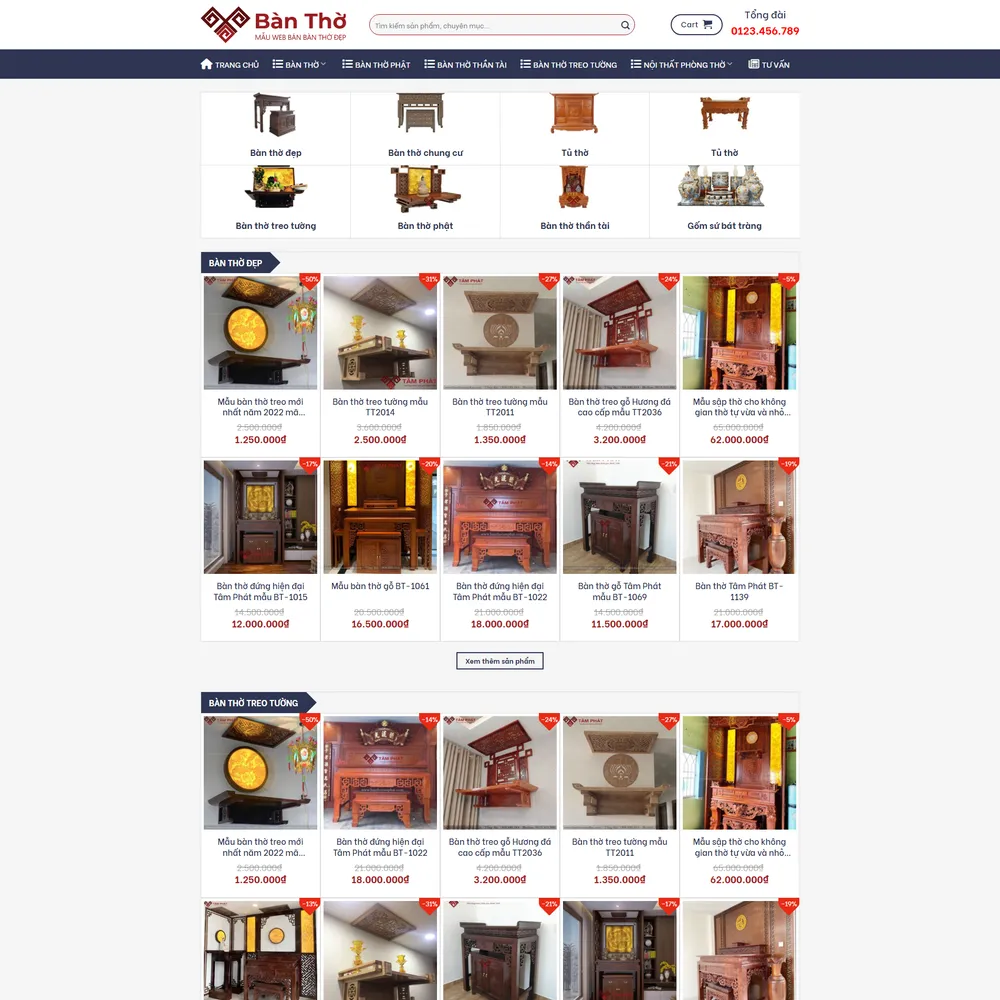 Mẫu website bàn thờ tâm linh trang trọng