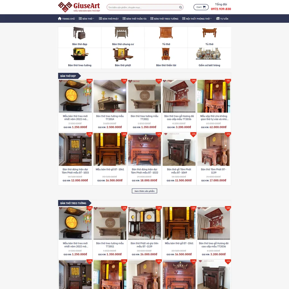 Mẫu website Dịch vụ tâm linh, tượng Phật, bàn thờ, phong thủy M-137
