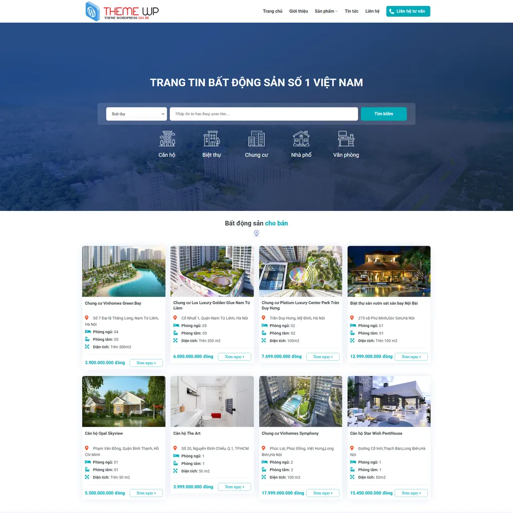 Mẫu website Công ty Bất động sản bán và cho thuê M-144