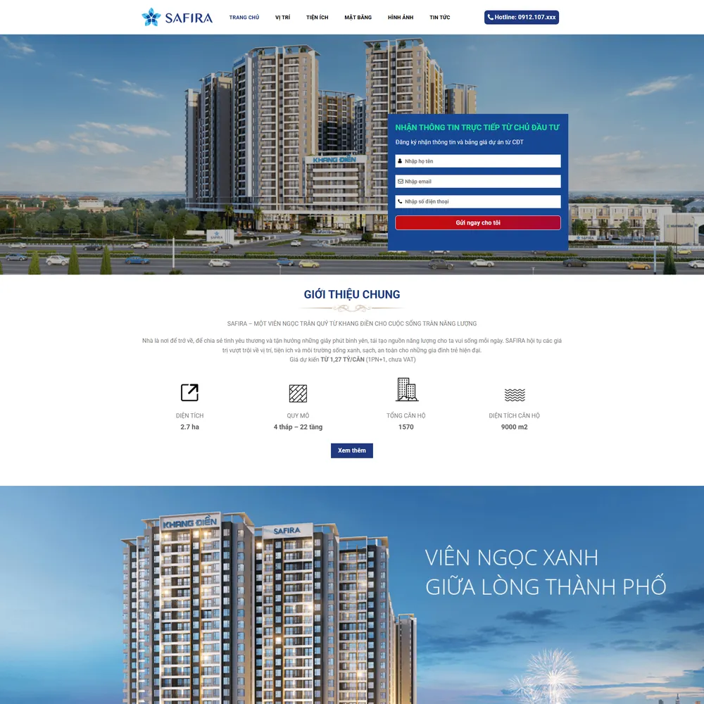 Mẫu website Giới thiệu dự án Bất động sản SAFIRA M-158
