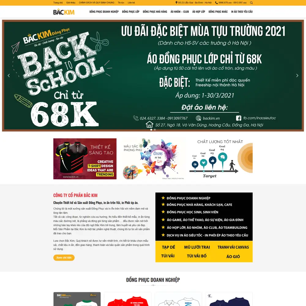 Mẫu website Đồng phục doanh nghiệp đồng phục lớp Bắc Kim