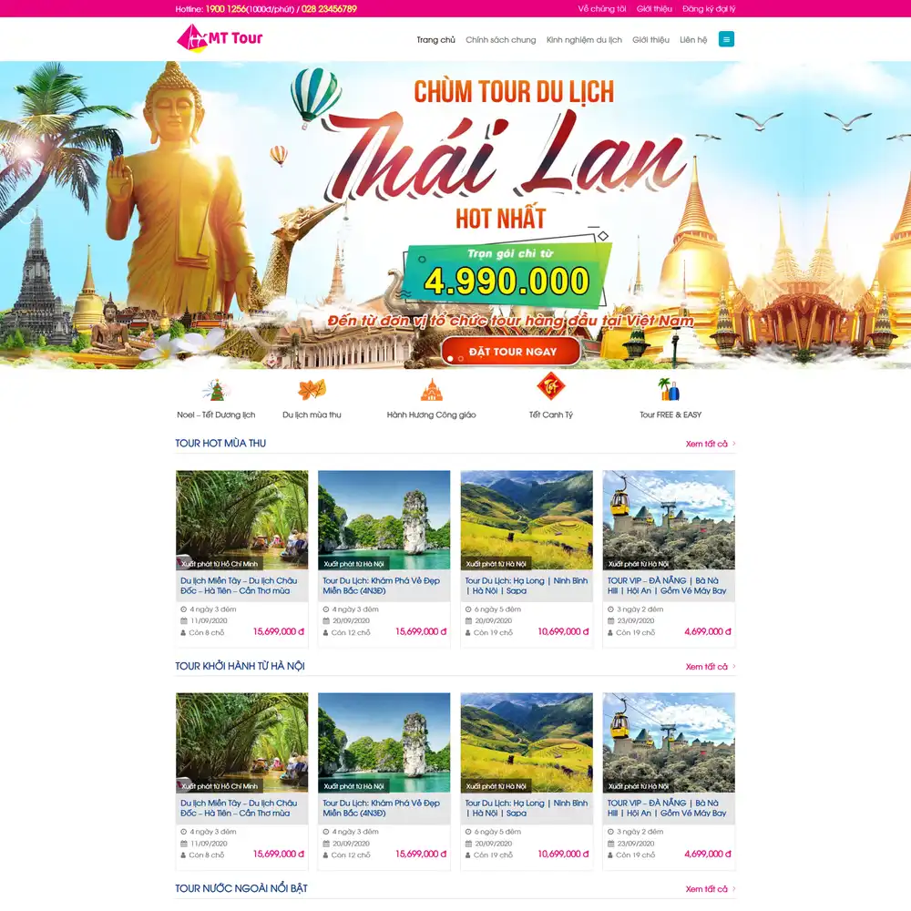 Mẫu website Du lịch 4 phương MT Tours