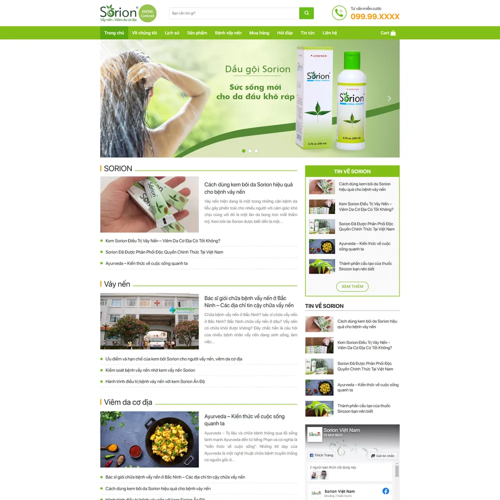 Mẫu website Dược phẩm mỹ phẩm chăm sóc da Sorion