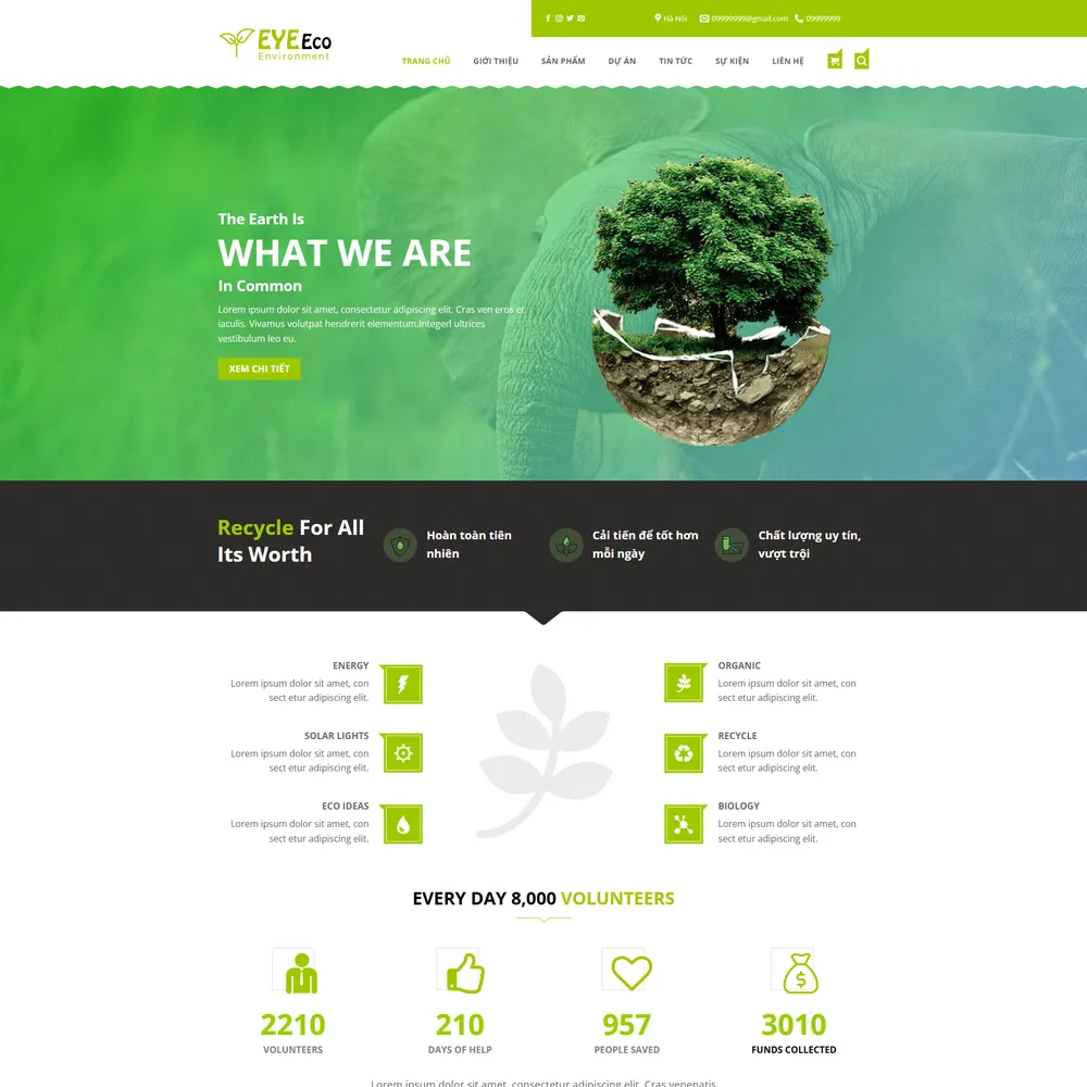 Mẫu website Giới thiệu công ty môi trường xanh EYE ECO