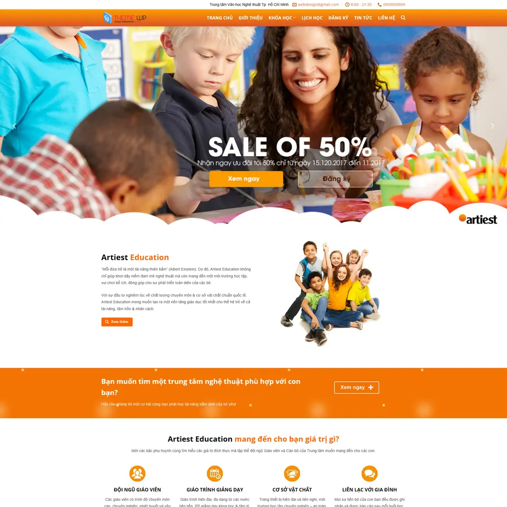 Mẫu website trường học trung tâm giáo dục trẻ em Artiest Education