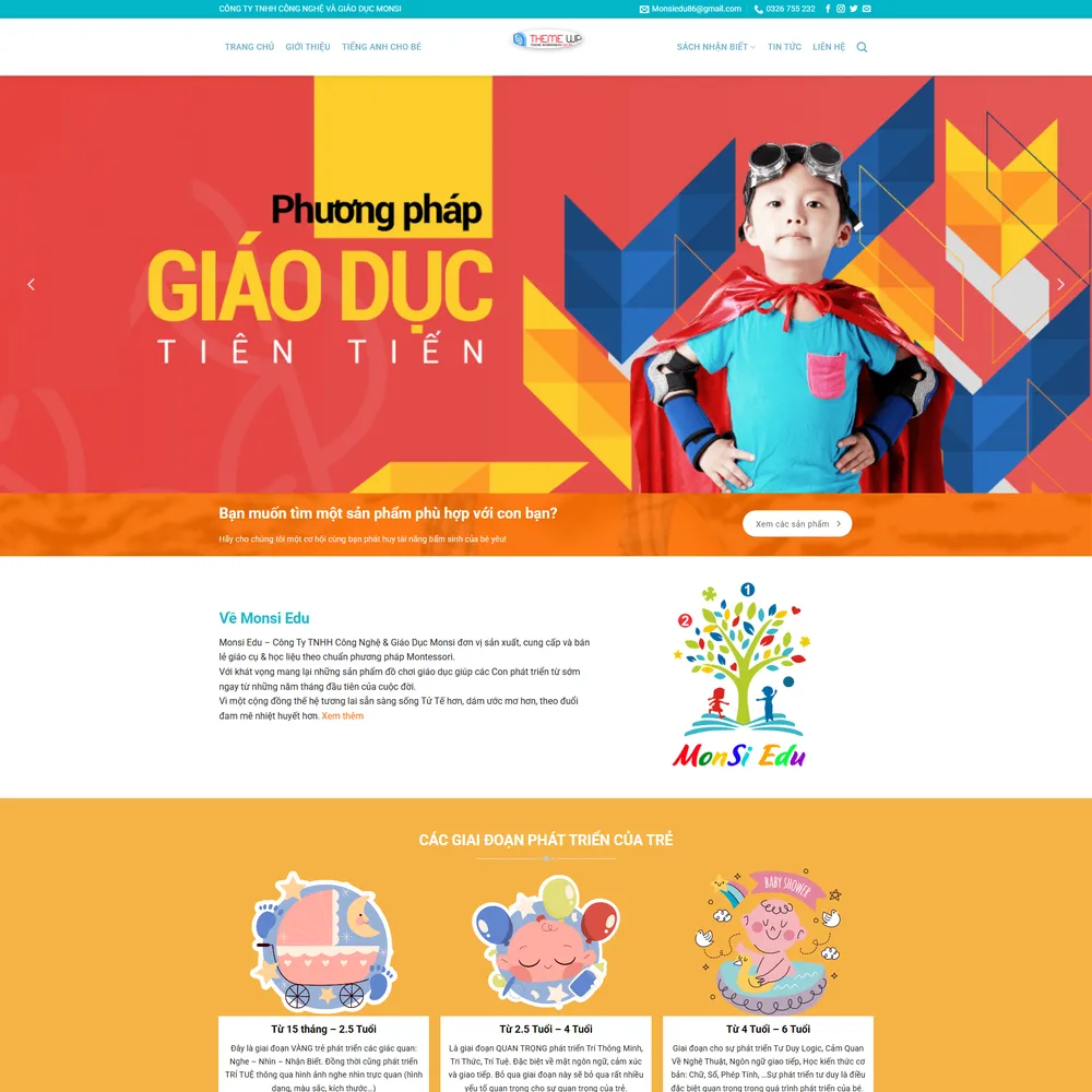 Mẫu website công ty công nghệ giáo dục Monsi