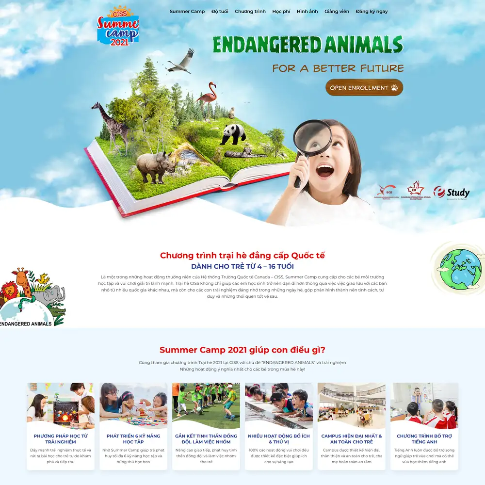 Mẫu website Giáo dục Landing Chương trình trại hè CISS Summer Camp