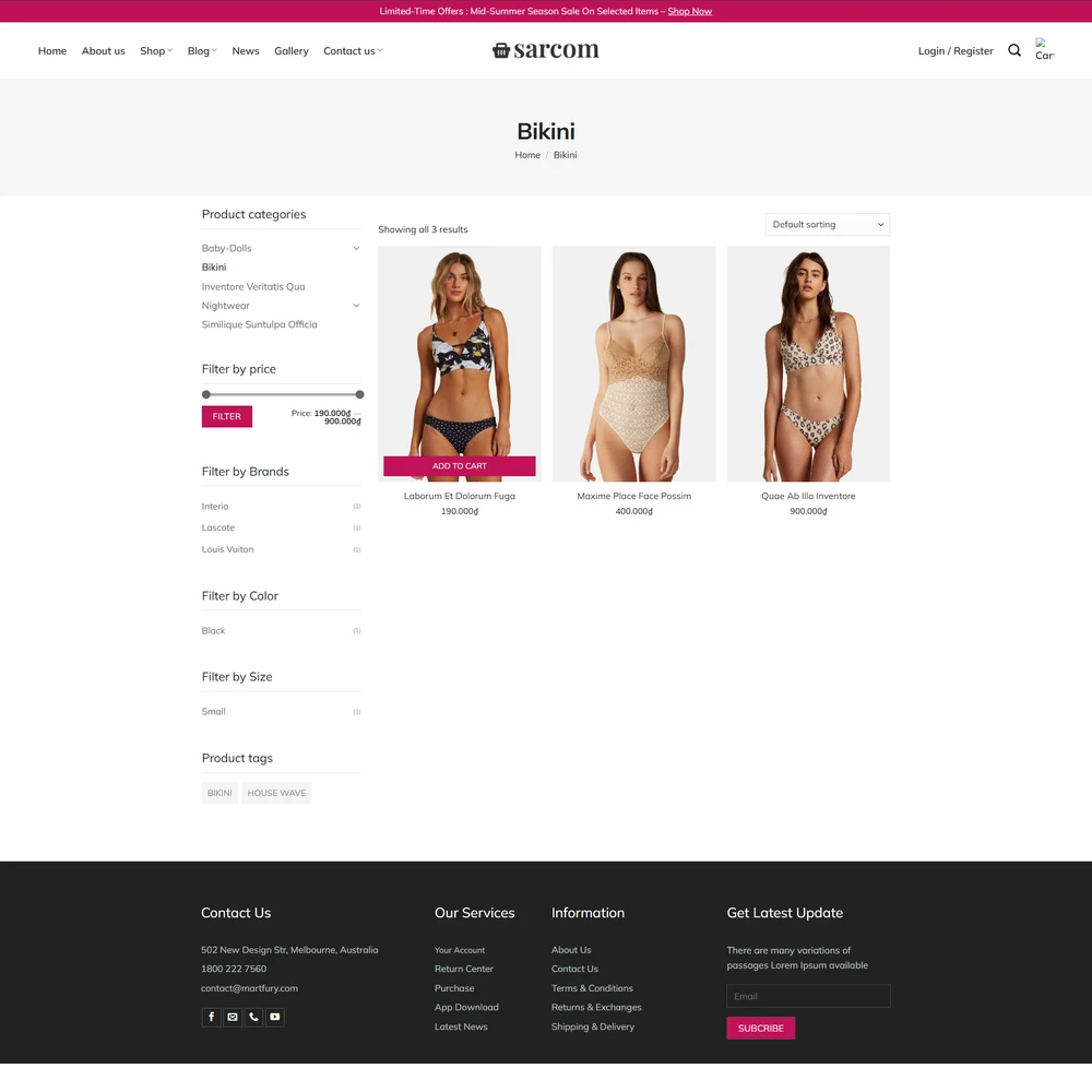 Mẫu website Thời trang phái đẹp Sarcom