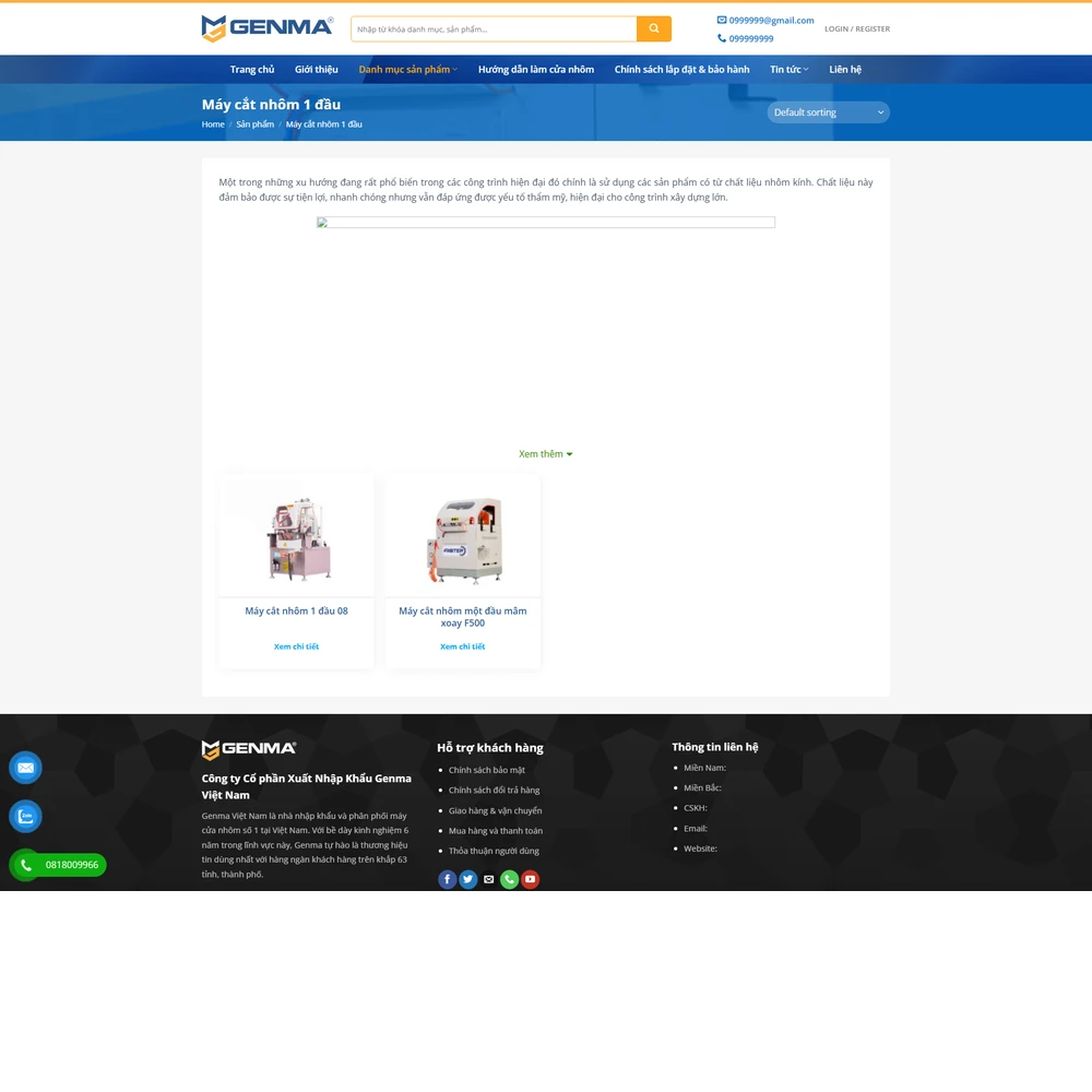 Mẫu website Công ty cơ khí máy cắt cửa nhôm GENMA