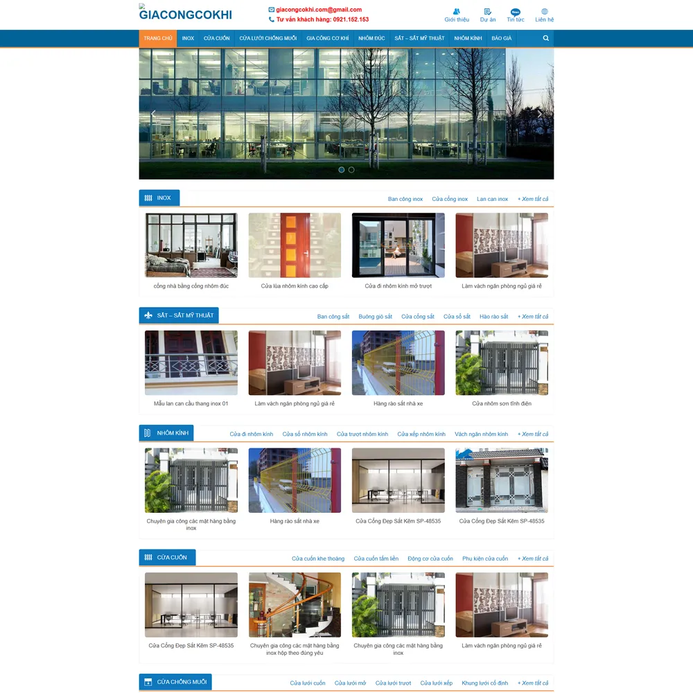 Mẫu website Công ty cơ khí, Cửa nhôm, INOX, Sắt Đại Dũng