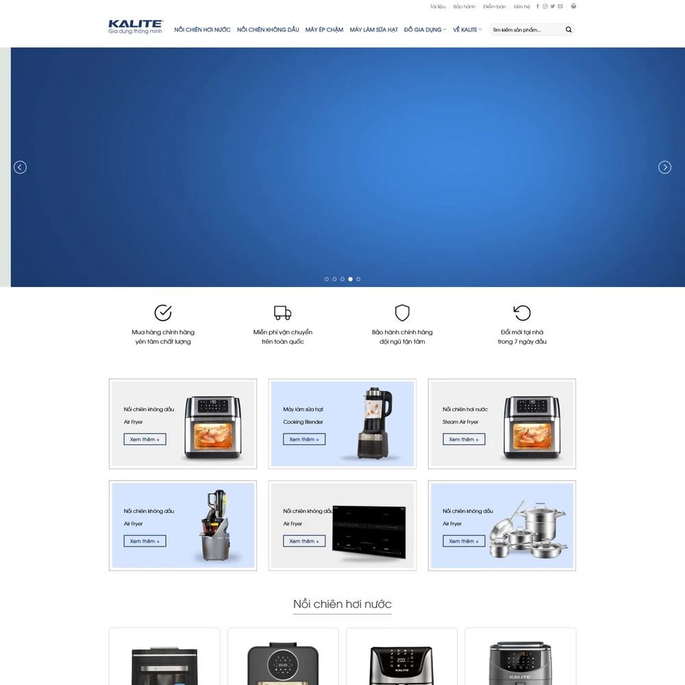 Mẫu website Đồ gia dụng thông minh, nồi chiên không dầu Kalite