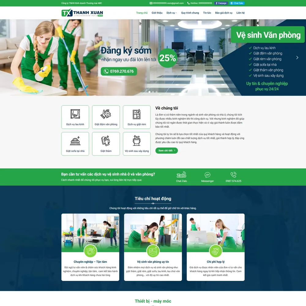Mẫu website Công ty dịch vụ vệ sinh văn phòng Ong vàng