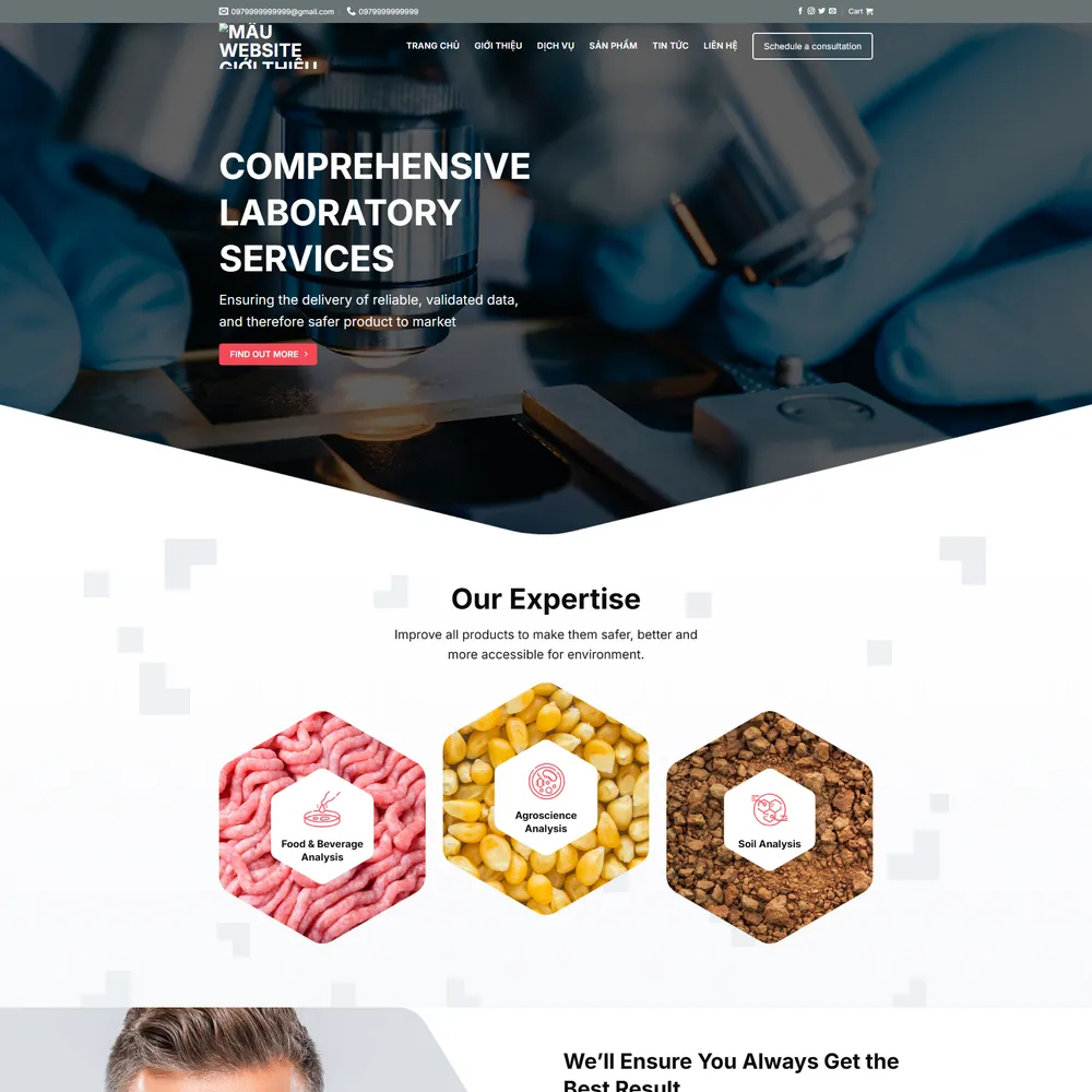 Mẫu website giới thiệu công ty công nghệ y tế Nano tech