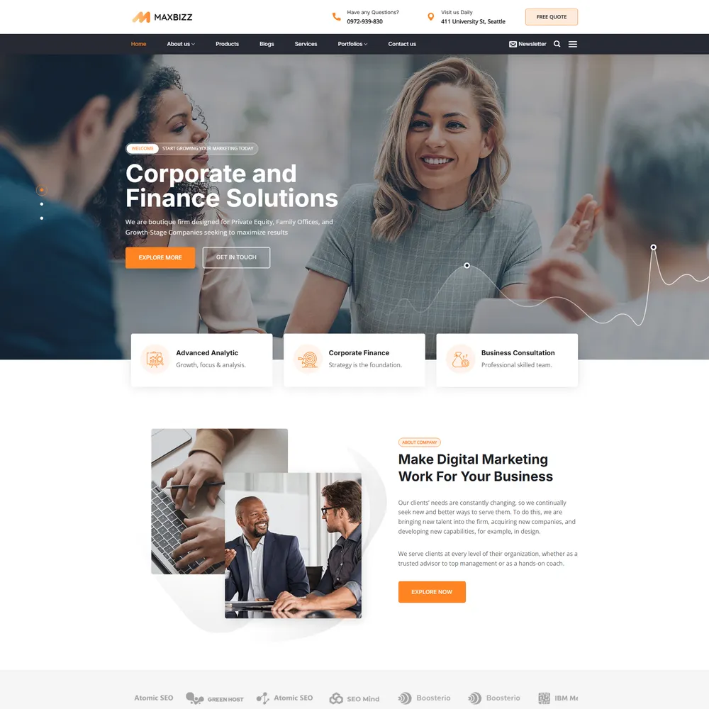 Mẫu website Giới thiệu công ty, doanh nghiệp, du học MAXBIZ