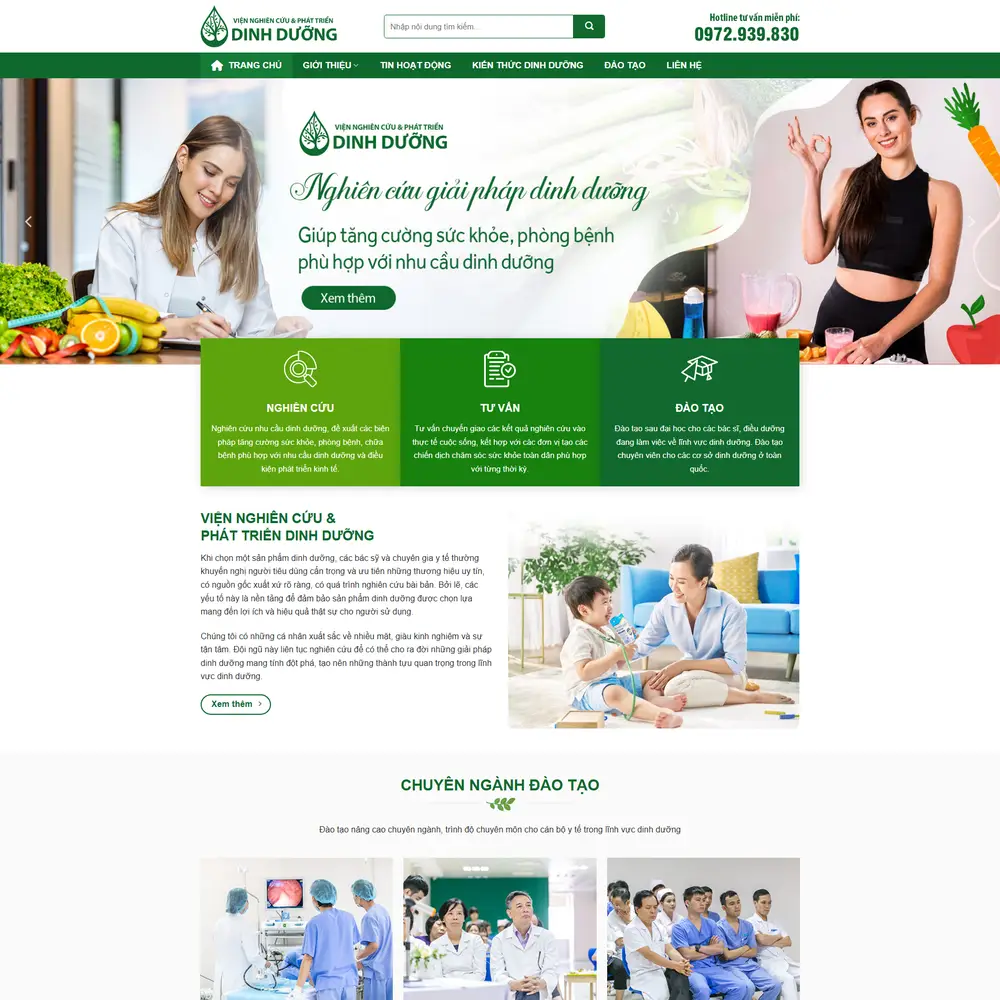 Mẫu website giới thiệu công ty, viện nghiên cứu phát triển dinh dưỡng NECI