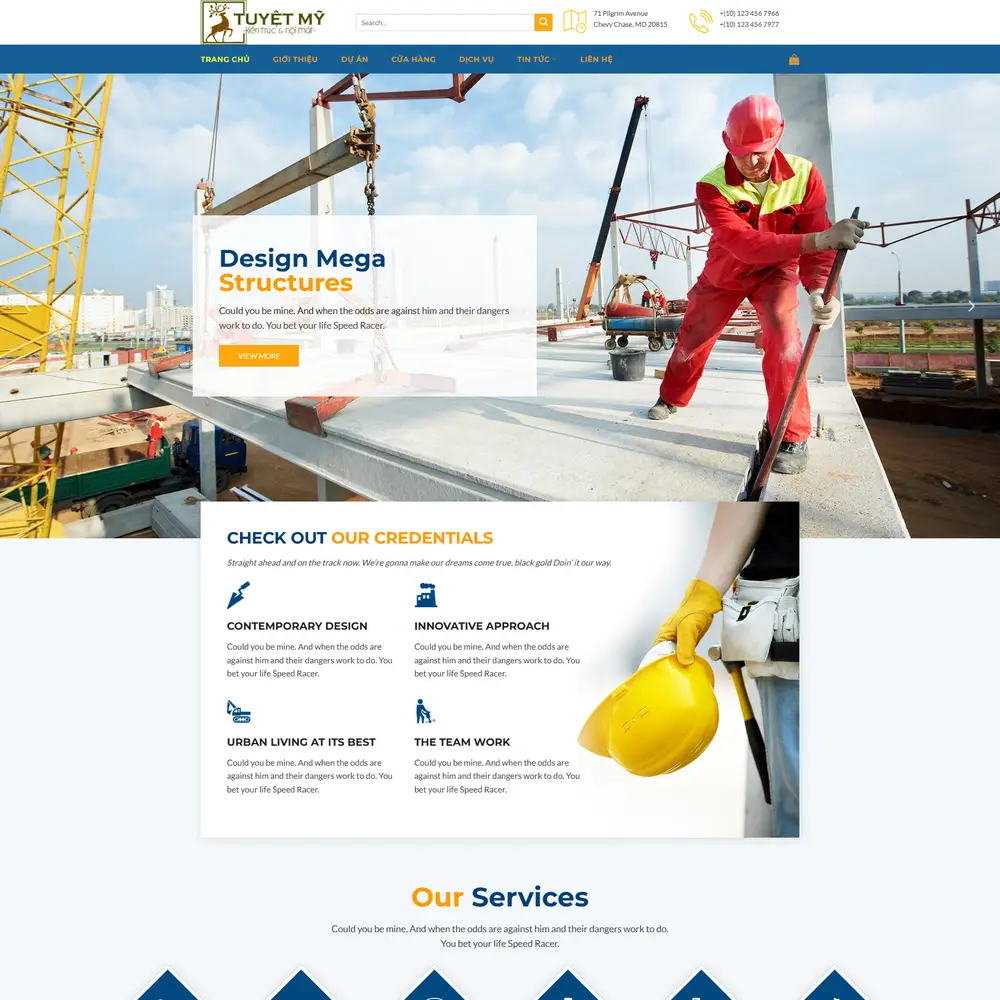 Mẫu website công ty kiến trúc, xây dựng, nội thất Tuyệt Mỹ