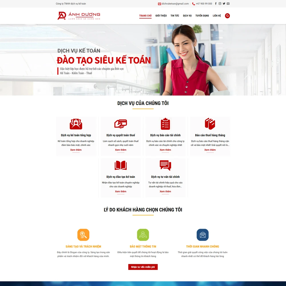 Mẫu website Công ty dịch vụ kế toán, thuế Ánh Dương