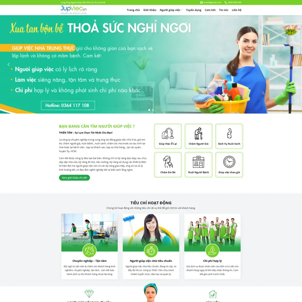 Mẫu website Giới thiệu dịch vụ, tuyển dụng, giúp việc JUPVIEC