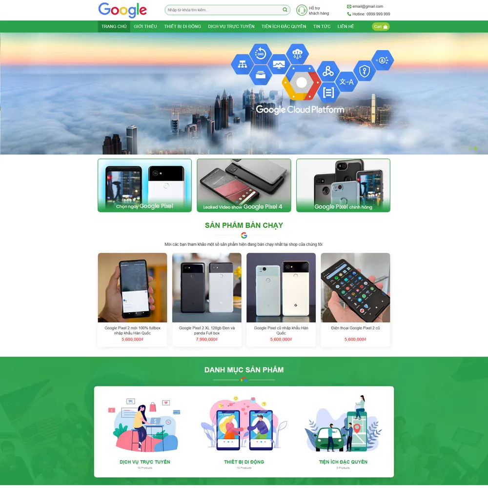 Mẫu website Điện thoại, dịch vụ sửa chữa GGShop