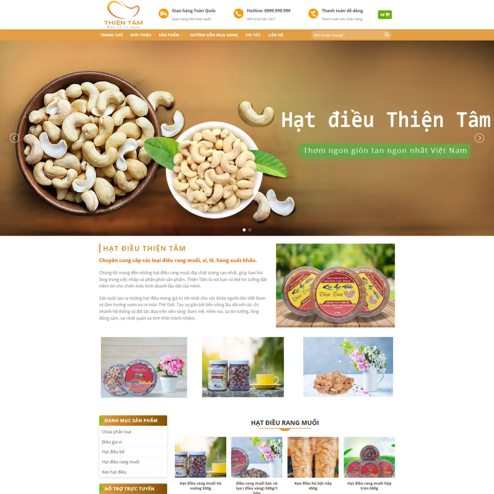 Mẫu website Thực phẩm, đặc sản quê hương, hạt điều bánh kẹo Thiện Tâm
