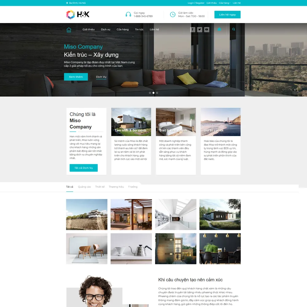 Mẫu website Giới thiệu công ty kiến trúc xây dựng HKC