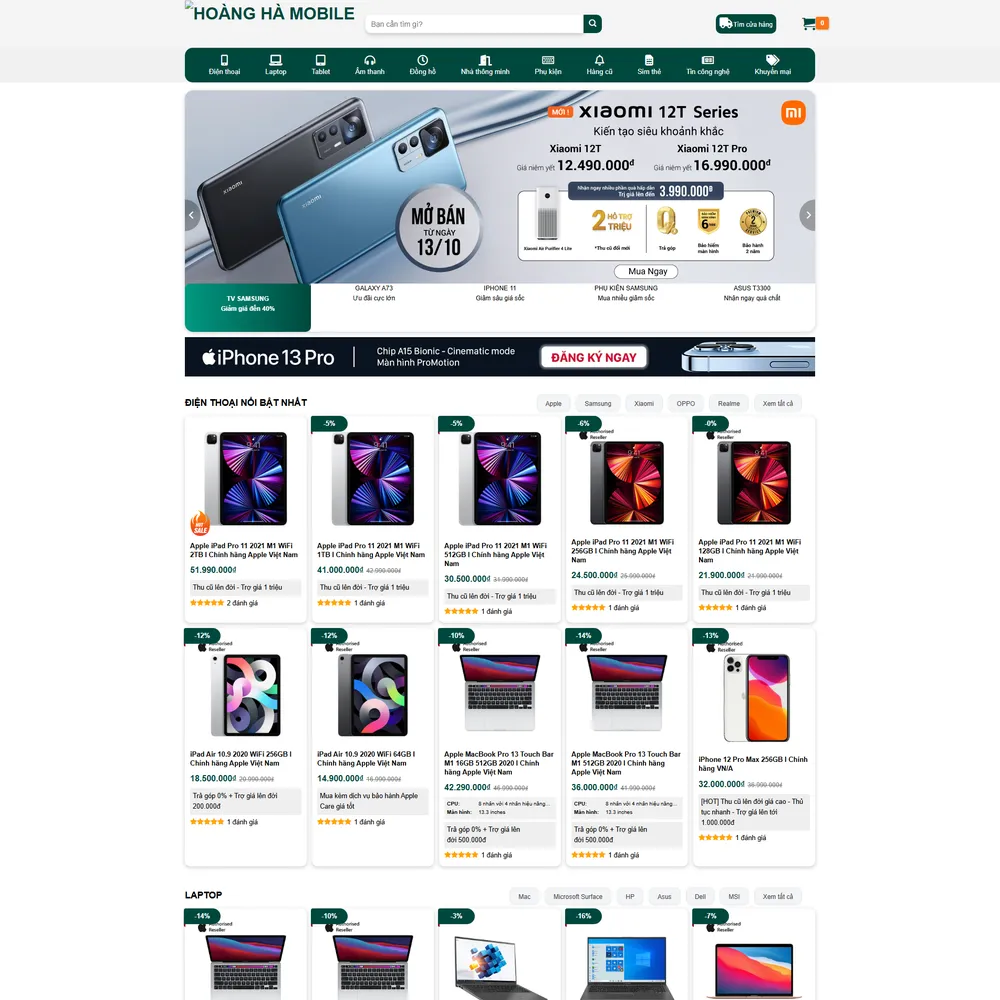 Mẫu website Điện thoại, máy tính, điện máy Hoàng Hà Mobile 2