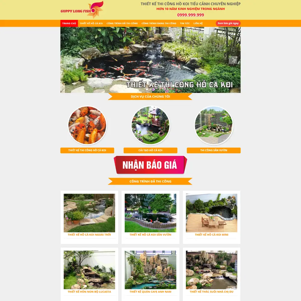 Mẫu website Dịch vụ thiết kế nội thất, tiểu cảnh, hồ cá Long FISH