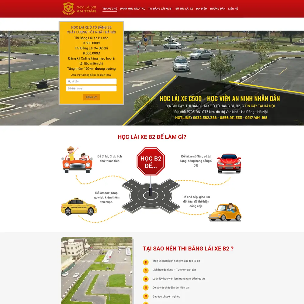 Mẫu website trung tâm đào tạo lái xe ô tô, xe máy C700