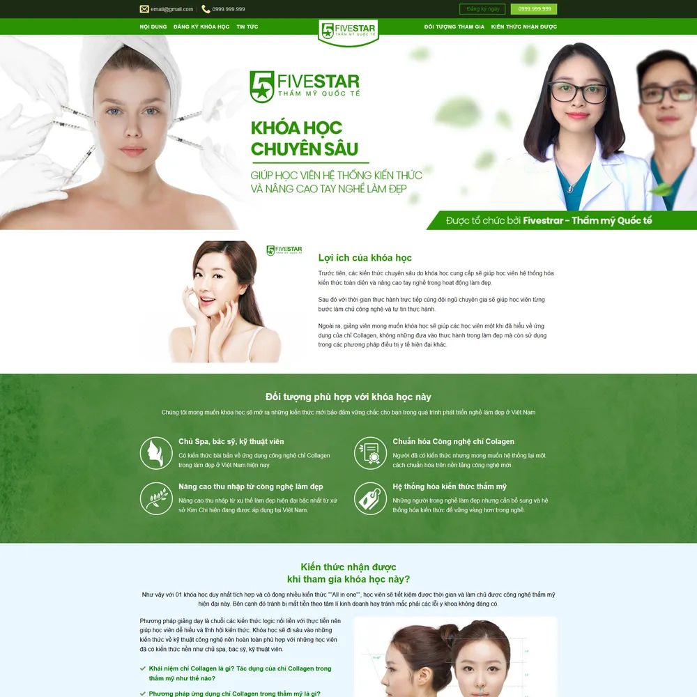 Mẫu website Landing Giáo dục Học làm đẹp Fivestar