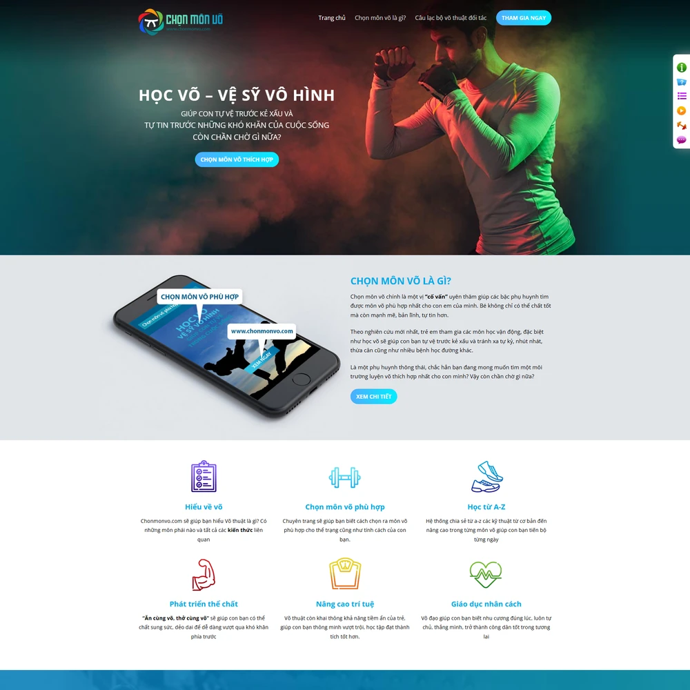 Mẫu website trung tâm đào tạo võ thuật vệ sĩ Thanh Tâm