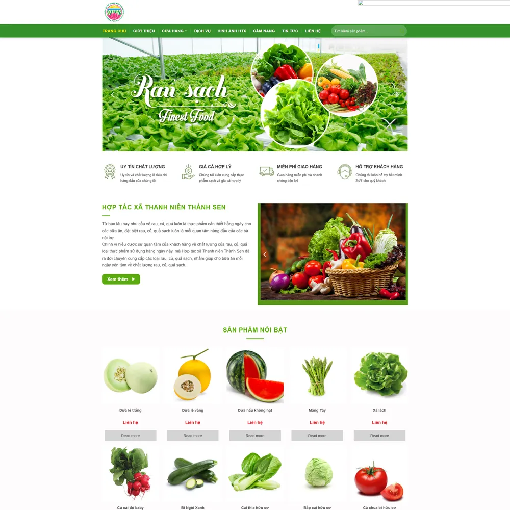 Mẫu website giới thiệu cửa hàng rau củ sạch hợp tác xã thanh niên Thành Sen