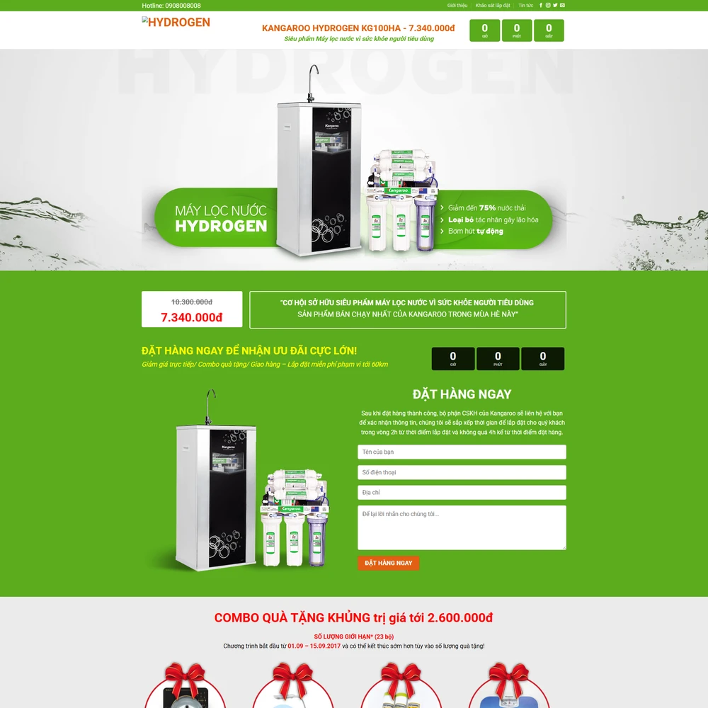 Mẫu website Giới thiệu sản phâm Máy lọc nước KANGAROO HYDROGEN