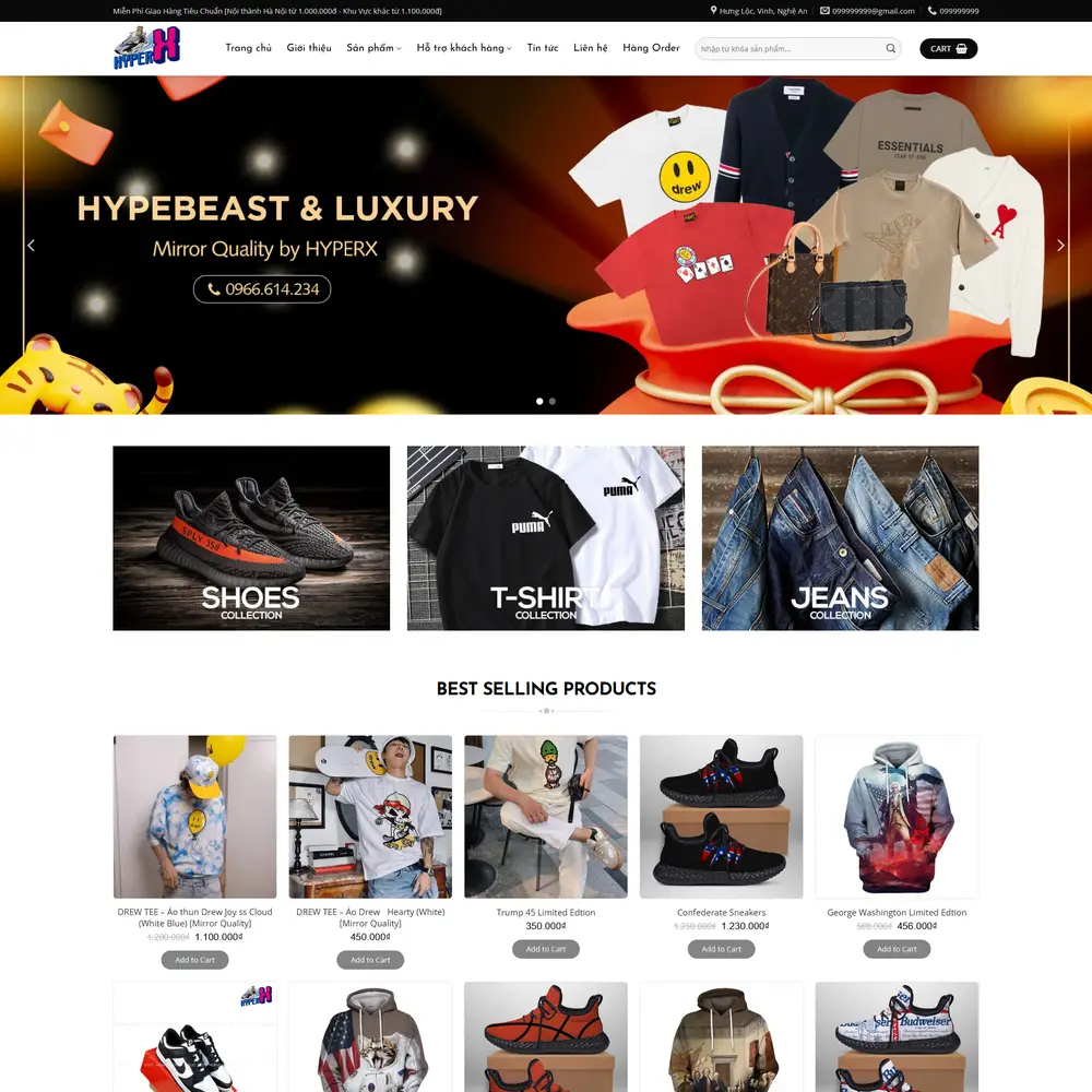 Mẫu website Thời trang, quần áo, giày dép, phụ kiện nam HyperX