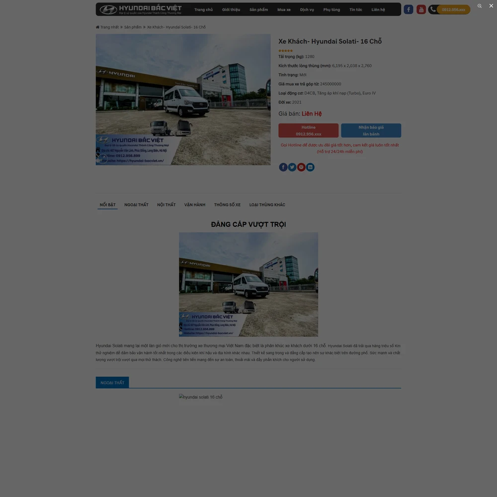 Mẫu website bán và giới thiệu sản phẩm xe tải Hyundai Bắc Việt