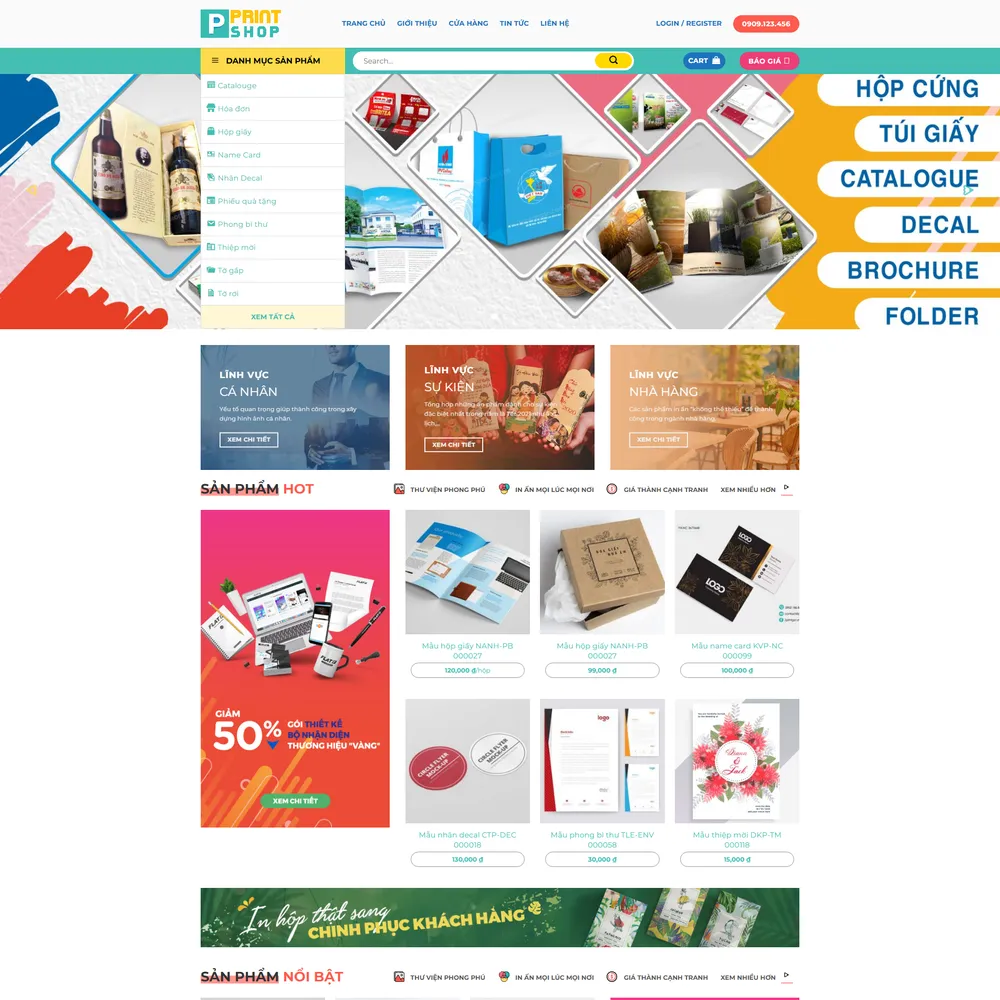 Mẫu website in ấn bao bì hộp giấy catalogue Print shop