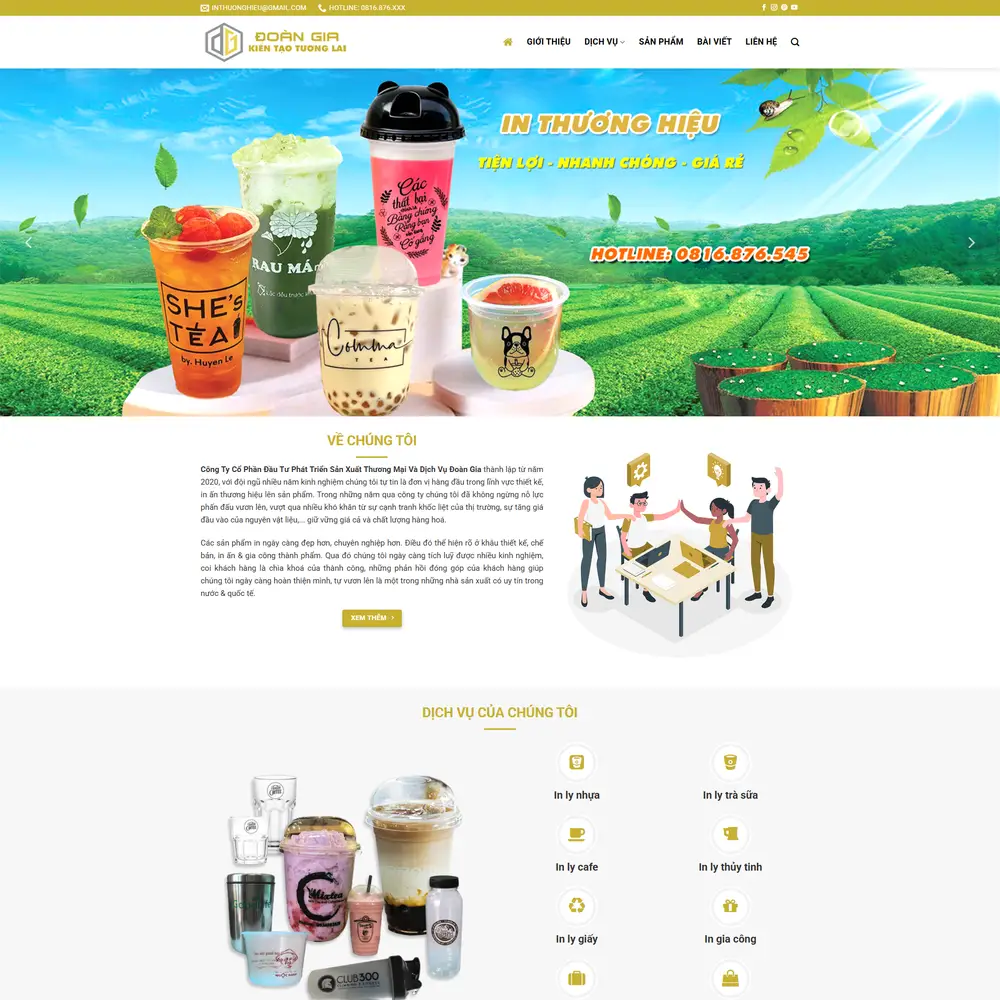 Mẫu website in ấn ly nhựa, ba lô, bao bì Đoàn Gia