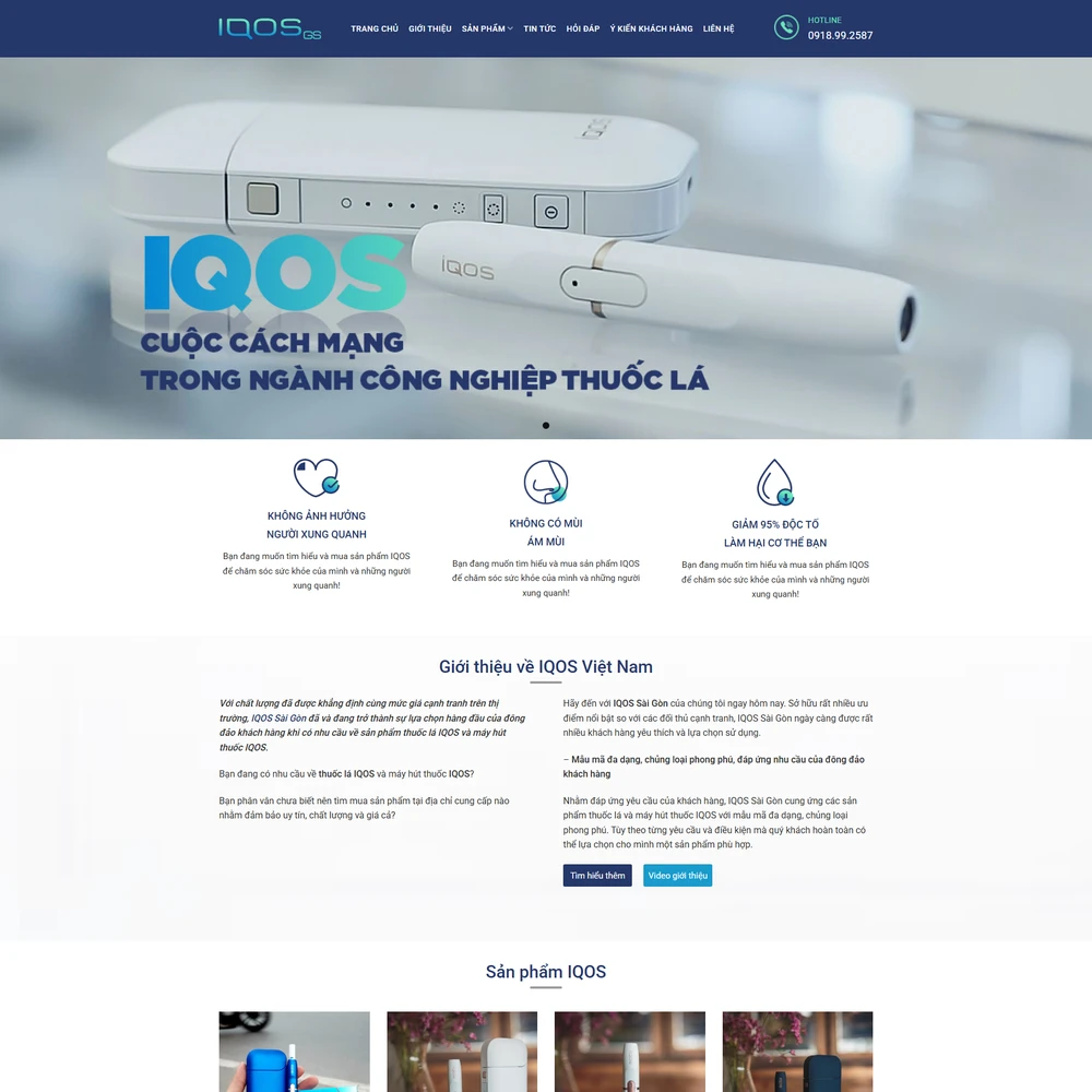 Mẫu website giới thiệu sản phẩm cai thuốc lá IQOS