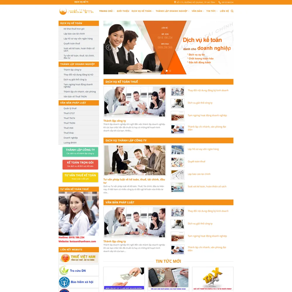 Mẫu website Dịch vụ thành lập công ty, kế toán thuế, kiểm toán Giờ Vàng