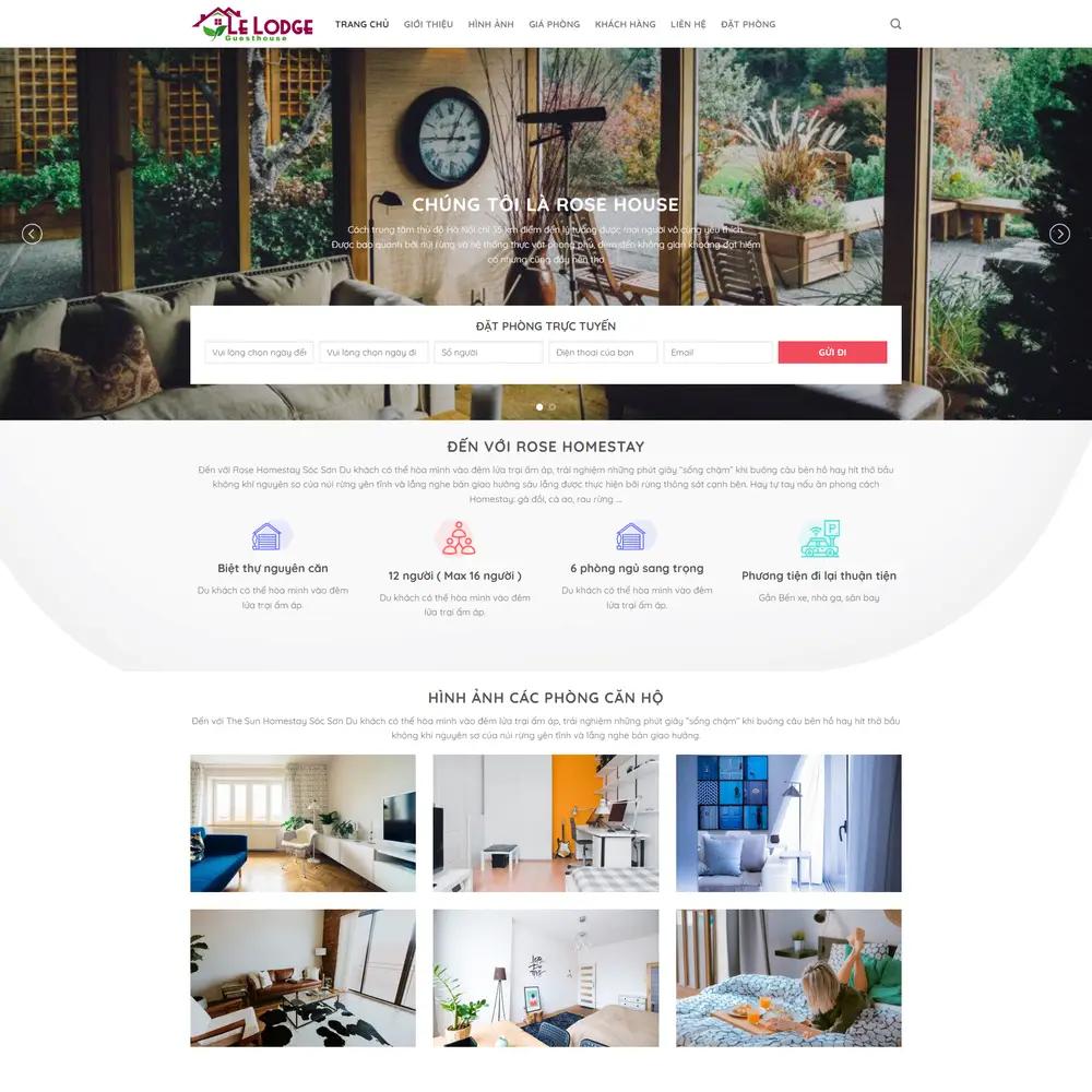 Mẫu website giới thiệu đặt phòng khách sạn Rose Homestay