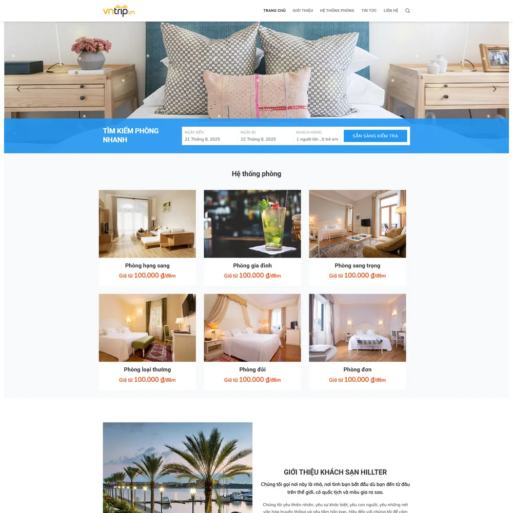 Mẫu website Giới thiệu khách sạn homestay đặt phòng online My Villa