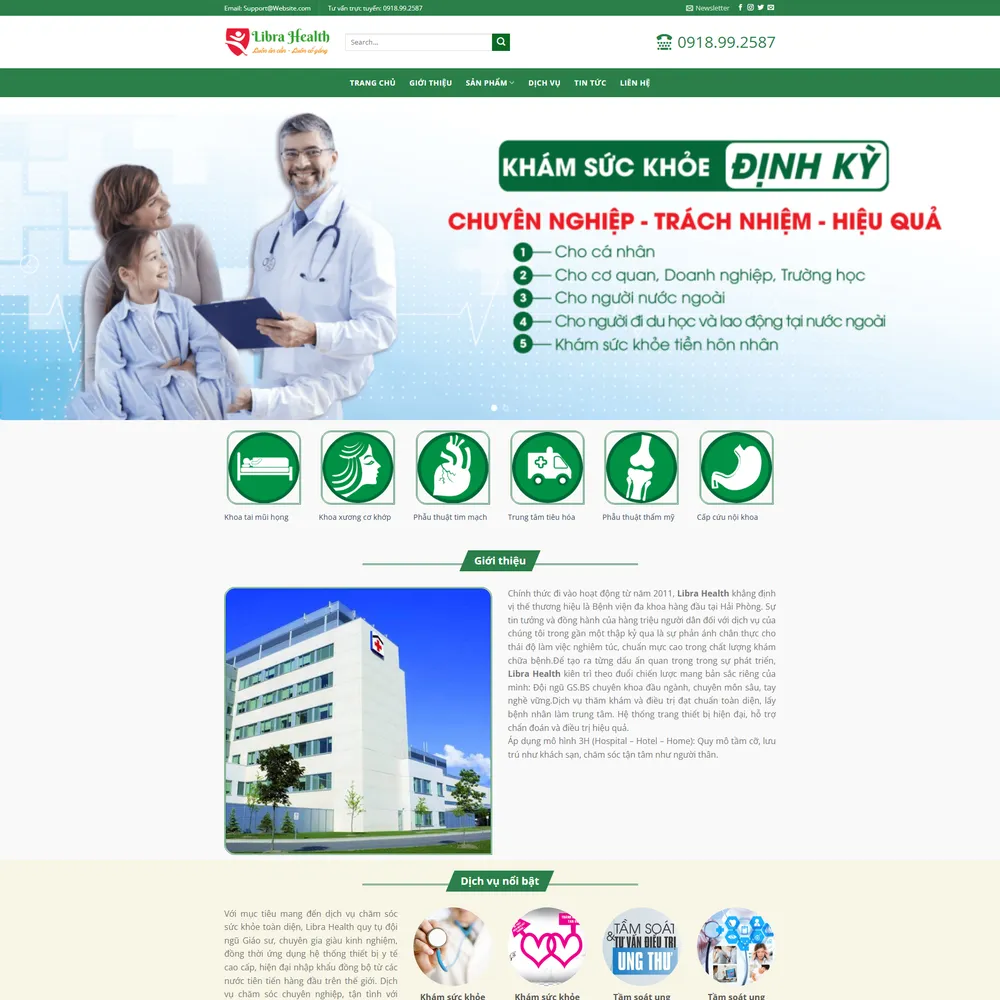 Mẫu website Dịch vụ chăm sóc sức khỏe, phòng khám Libra Health