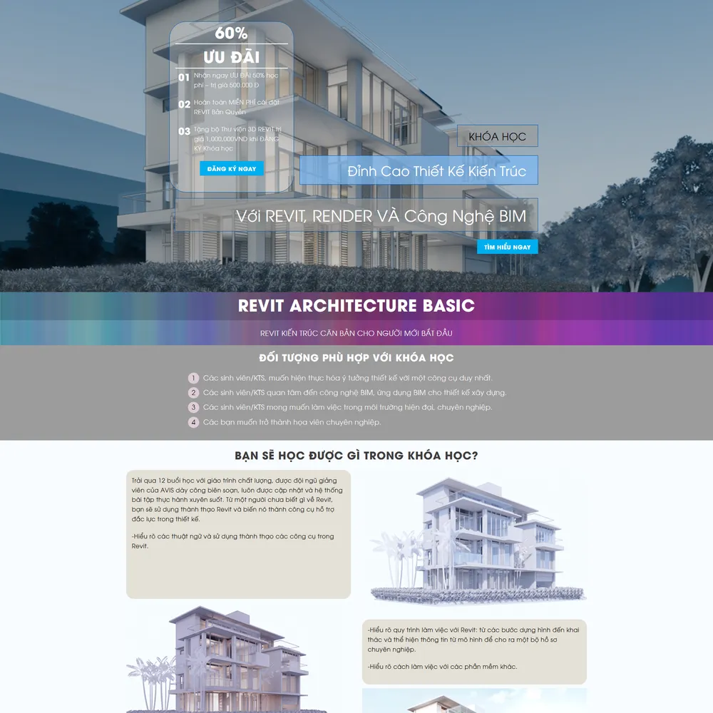 Mẫu website Landingpage Giới thiệu khóa học xây dựng BIM, REVIT Edumall