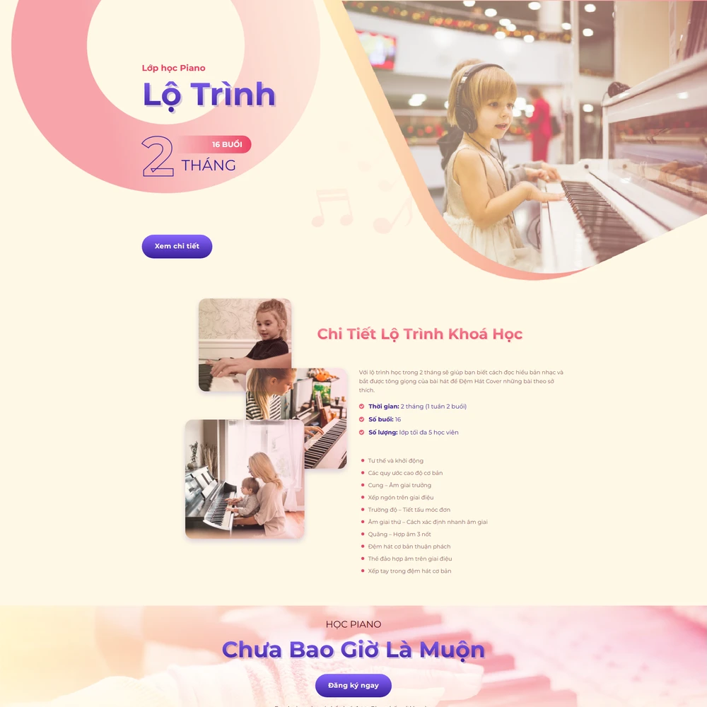Mẫu website Landingpage Giới thiệu khóa học Piano AAA PIANO