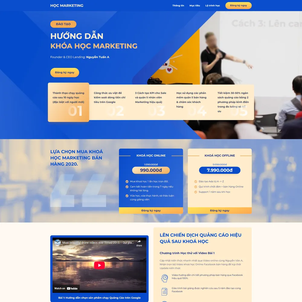 Mẫu website Landingpage giới thiệu khóa học marketing online Brand camp