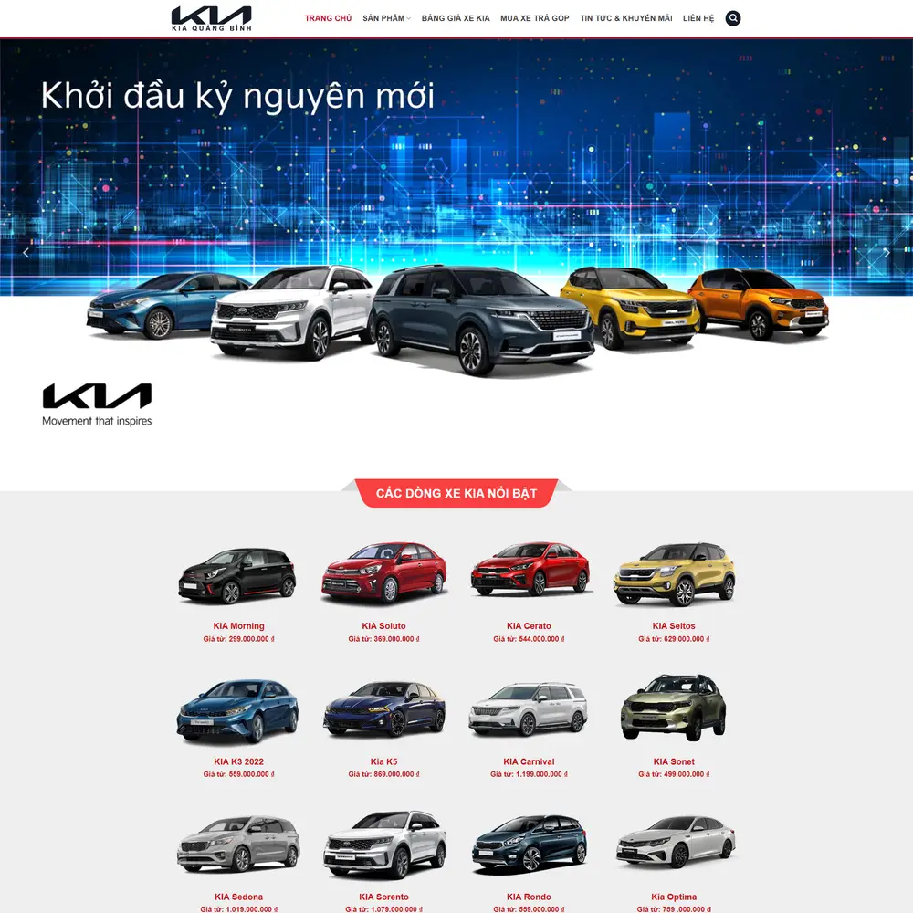 Mẫu website giới thiệu rưng bày sản phâm và bán xe ô tô KIA M-378