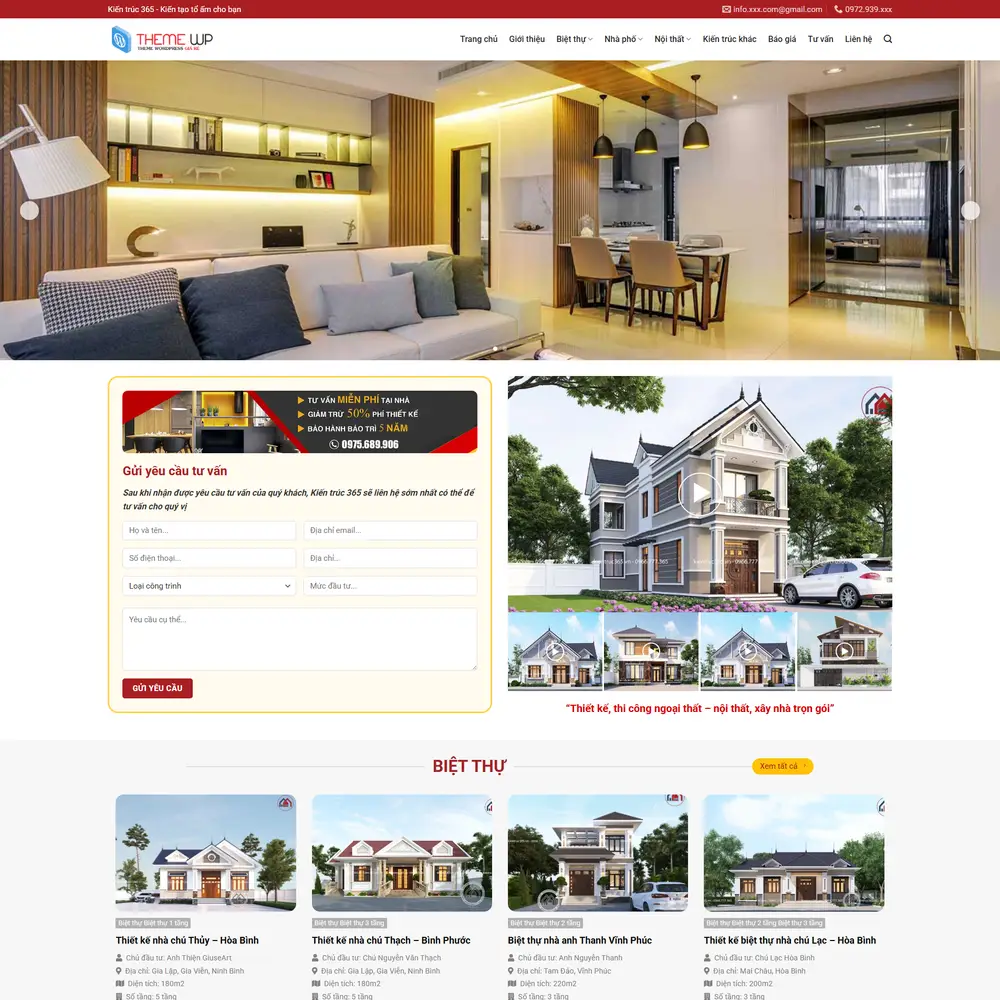 Mẫu website công ty kiến trúc xây dựng nội thất M-381